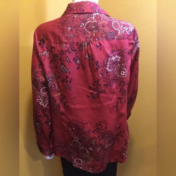 ❣️HP!❣️Coldwater Creek | Red Floral 100% Cotton Button Down Shirt - Picture 3 of 9